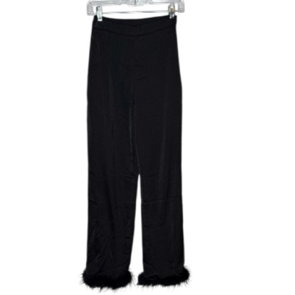 Lulus Flair Straight‎ Leg Chic Black Pants with Feather Trim. Size XS. NWT.